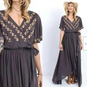 Jodifl The Parklan Embroidered Wrap Dress In Grey